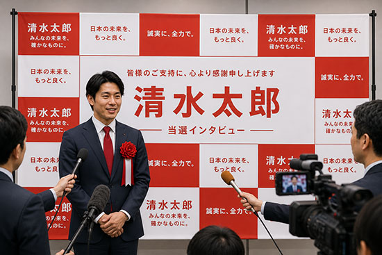 バナースクリーンは、インタビューの背景としても大活躍！